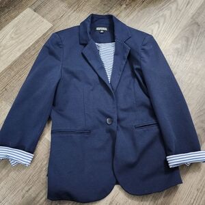 NIcole Miller Navy Blazer with Striped Lining